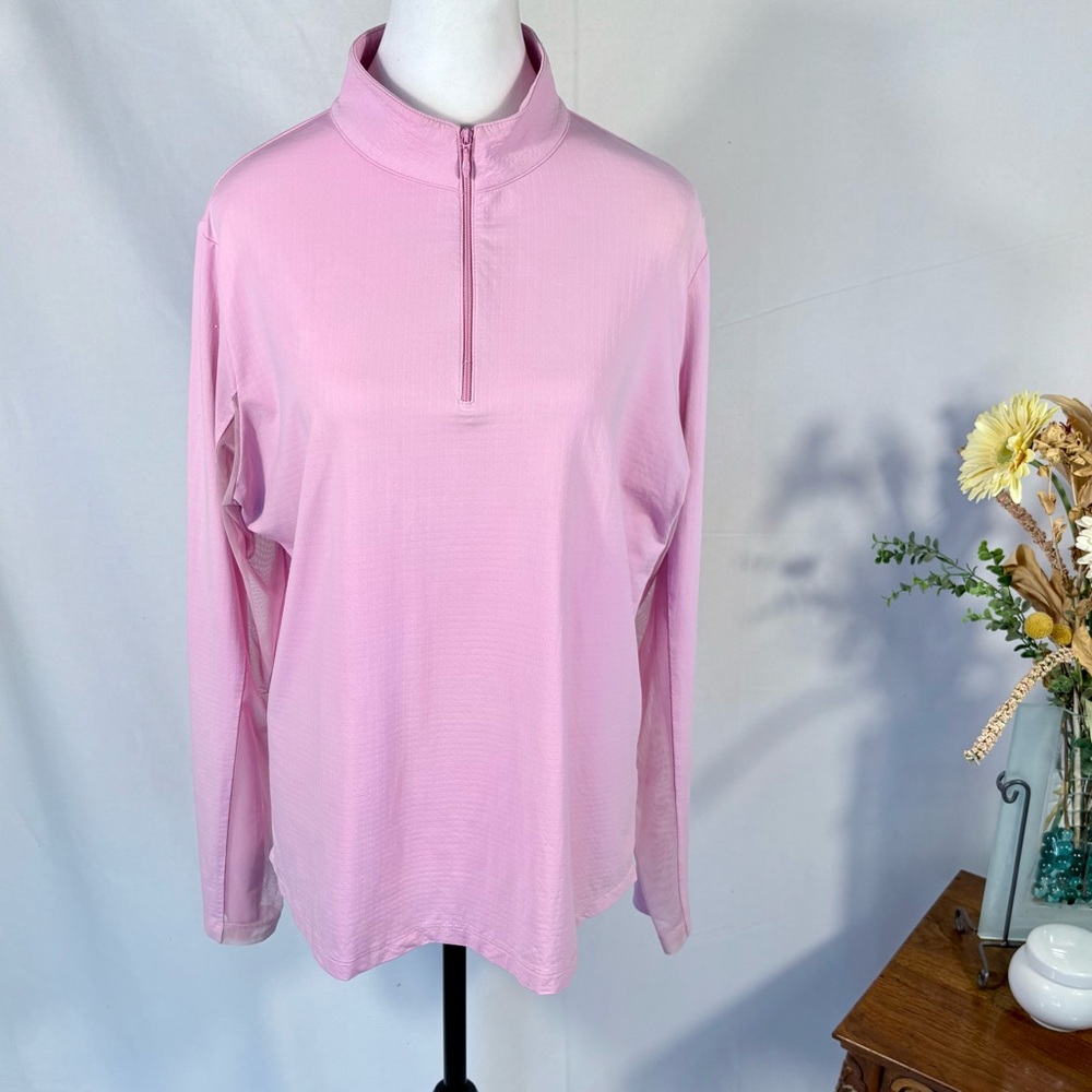 IBKUL Textured Solid UPF50+ 1/4 Zip Long Mesh Sleeve Sun Shirt in Soft Pink~XL💛 - Picture 9 of 9